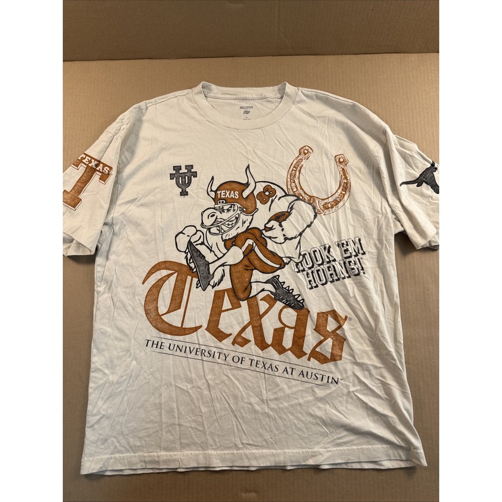 Texas Longhorns T Shirt XL Cream, XL, Bevo, Hook 'em Horns, Hollister, Blue84